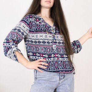 *Ardene Aztec Boho 3/4 Button Long Sleeve Blouse